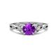 1 - Benita 1.03 ctw (6.50 mm) Round Amethyst and Side Natural Diamond Celtic Love Knot Entwined Engagement Ring  
