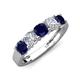 3 - Wendy 2.06 ctw (4.00 mm) Cushion Shape Lab Created Blue Sapphire and Lab Grown Diamond Side Gallery 5 Stone Wedding Band 