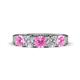 1 - Wendy 2.06 ctw (4.00 mm) Cushion Shape Lab Created Pink Sapphire and Lab Grown Diamond Side Gallery 5 Stone Wedding Band 