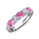3 - Wendy 2.06 ctw (4.00 mm) Cushion Shape Lab Created Pink Sapphire and Lab Grown Diamond Side Gallery 5 Stone Wedding Band 