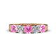 1 - Wendy 2.06 ctw (4.00 mm) Cushion Shape Lab Created Pink Sapphire and Lab Grown Diamond Side Gallery 5 Stone Wedding Band 