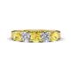 1 - Wendy 2.06 ctw (4.00 mm) Cushion Shape Lab Created Yellow Sapphire and Lab Grown Diamond Side Gallery 5 Stone Wedding Band 