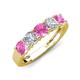 3 - Wendy 2.06 ctw (4.00 mm) Cushion Shape Lab Created Pink Sapphire and Lab Grown Diamond Side Gallery 5 Stone Wedding Band 