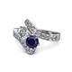 1 - Eleni 2.20 ctw (5.80 mm) Lab Grown Diamond and Blue Sapphire with Side Natural Diamond Bypass Ring 