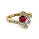2 - Eleni 2.20 ctw (5.80 mm) Lab Grown Diamond and Ruby with Side Natural Diamond Bypass Ring 