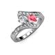 3 - Eleni 2.17 ctw (5.80 mm) Lab Grown Diamond and Pink Tourmaline with Side Natural Diamond Bypass Ring 