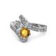 1 - Eleni 2.17 ctw (5.80 mm) Lab Grown Diamond and Citrine with Side Natural Diamond Bypass Ring 