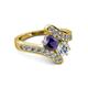 2 - Eleni 2.17 ctw (5.80 mm) Lab Grown Diamond and Iolite with Side Natural Diamond Bypass Ring 
