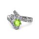 1 - Eleni 2.22 ctw (5.80 mm) Lab Grown Diamond and Peridot with Side Natural Diamond Bypass Ring 
