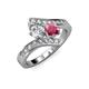 3 - Eleni 2.22 ctw (5.80 mm) Lab Grown Diamond and Rhodolite Garnet with Side Natural Diamond Bypass Ring 