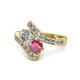 1 - Eleni 2.22 ctw (5.80 mm) Lab Grown Diamond and Rhodolite Garnet with Side Natural Diamond Bypass Ring 