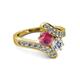 2 - Eleni 2.22 ctw (5.80 mm) Lab Grown Diamond and Rhodolite Garnet with Side Natural Diamond Bypass Ring 