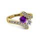 2 - Eleni 2.17 ctw (5.80 mm) Lab Grown Diamond and Amethyst with Side Natural Diamond Bypass Ring 