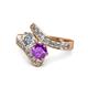 1 - Eleni 2.17 ctw (5.80 mm) Lab Grown Diamond and Amethyst with Side Natural Diamond Bypass Ring 