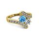 2 - Eleni 2.25 ctw (5.80 mm) Lab Grown Diamond and Blue Topaz with Side Natural Diamond Bypass Ring 