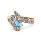 1 - Eleni 2.25 ctw (5.80 mm) Lab Grown Diamond and Blue Topaz with Side Natural Diamond Bypass Ring 