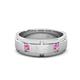 1 - Laken 0.28 ctw (2.50 mm) Round Pink Sapphire Satin Finished Center and Polished Edges with Grooved Lines Men Wedding Band 
