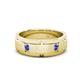 1 - Laken 0.24 ctw (2.50 mm) Round Tanzanite Satin Finished Center and Polished Edges with Grooved Lines Men Wedding Band 