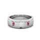 1 - Laken 0.16 ctw (2.50 mm) Round Pink Tourmaline Satin Finished Center and Polished Edges with Grooved Lines Men Wedding Band 