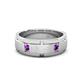 1 - Laken 0.16 ctw (2.50 mm) Round Amethyst Satin Finished Center and Polished Edges with Grooved Lines Men Wedding Band 