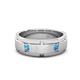 1 - Laken 0.20 ctw (2.50 mm) Round Blue Topaz Satin Finished Center and Polished Edges with Grooved Lines Men Wedding Band 