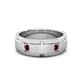 1 - Laken 0.27 ctw (2.50 mm) Round Red Garnet Satin Finished Center and Polished Edges with Grooved Lines Men Wedding Band 