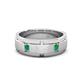 1 - Laken 0.16 ctw (2.50 mm) Round Emerald Satin Finished Center and Polished Edges with Grooved Lines Men Wedding Band 