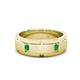 1 - Laken 0.16 ctw (2.50 mm) Round Emerald Satin Finished Center and Polished Edges with Grooved Lines Men Wedding Band 
