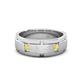 1 - Laken 0.28 ctw (2.50 mm) Round Yellow Sapphire Satin Finished Center and Polished Edges with Grooved Lines Men Wedding Band 