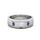 1 - Laken 0.16 ctw (2.50 mm) Round Iolite Satin Finished Center and Polished Edges with Grooved Lines Men Wedding Band 