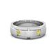 1 - Laken 0.24 ctw (2.50 mm) Round Yellow Diamond Satin Finished Center and Polished Edges with Grooved Lines Men Wedding Band 