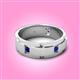 2 - Laken 0.26 ctw (2.50 mm) Round Blue Sapphire Satin Finished Center and Polished Edges with Grooved Lines Men Wedding Band 