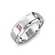 4 - Laken 0.28 ctw (2.50 mm) Round Pink Sapphire Satin Finished Center and Polished Edges with Grooved Lines Men Wedding Band 