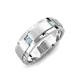 4 - Laken 0.16 ctw (2.50 mm) Round Aquamarine Satin Finished Center and Polished Edges with Grooved Lines Men Wedding Band 