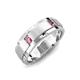 4 - Laken 0.16 ctw (2.50 mm) Round Pink Tourmaline Satin Finished Center and Polished Edges with Grooved Lines Men Wedding Band 