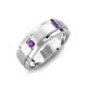4 - Laken 0.16 ctw (2.50 mm) Round Amethyst Satin Finished Center and Polished Edges with Grooved Lines Men Wedding Band 