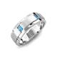 4 - Laken 0.20 ctw (2.50 mm) Round Blue Topaz Satin Finished Center and Polished Edges with Grooved Lines Men Wedding Band 