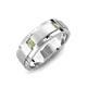 4 - Laken 0.27 ctw (2.50 mm) Round Peridot Satin Finished Center and Polished Edges with Grooved Lines Men Wedding Band 