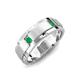 4 - Laken 0.16 ctw (2.50 mm) Round Emerald Satin Finished Center and Polished Edges with Grooved Lines Men Wedding Band 