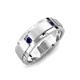 4 - Laken 0.26 ctw (2.50 mm) Round Blue Sapphire Satin Finished Center and Polished Edges with Grooved Lines Men Wedding Band 