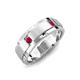 4 - Laken 0.24 ctw (2.50 mm) Round Ruby Satin Finished Center and Polished Edges with Grooved Lines Men Wedding Band 