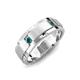 4 - Laken 0.24 ctw (2.50 mm) Round London Blue Topaz Satin Finished Center and Polished Edges with Grooved Lines Men Wedding Band 