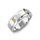 4 - Laken 0.24 ctw (2.50 mm) Round Yellow Diamond Satin Finished Center and Polished Edges with Grooved Lines Men Wedding Band 