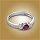 2 - Aniyah 0.71 ctw (5.00 mm) Classic Three Stone Round Rhodolite Garnet and Natural Diamond Engagement Ring 