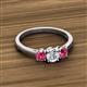 2 - Quyen 0.90 ctw (5.00 mm) Round Natural Diamond and Pink Tourmaline Three Stone Engagement Ring  