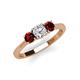 3 - Quyen 1.14 ctw (5.00 mm) Round Natural Diamond and Red Garnet Three Stone Engagement Ring  