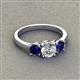2 - Quyen GIA Certified 2.40 ctw (6.50 mm) Round Natural Diamond and Blue Sapphire Three Stone Engagement Ring 