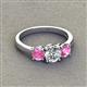 2 - Quyen GIA Certified 2.05 ctw (6.50 mm) Round Natural Diamond and Pink Sapphire Three Stone Engagement Ring 