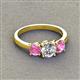 2 - Quyen GIA Certified 2.05 ctw (6.50 mm) Round Natural Diamond and Pink Sapphire Three Stone Engagement Ring 