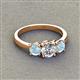 2 - Quyen GIA Certified 1.80 ctw (6.50 mm) Round Natural Diamond and Aquamarine Three Stone Engagement Ring 